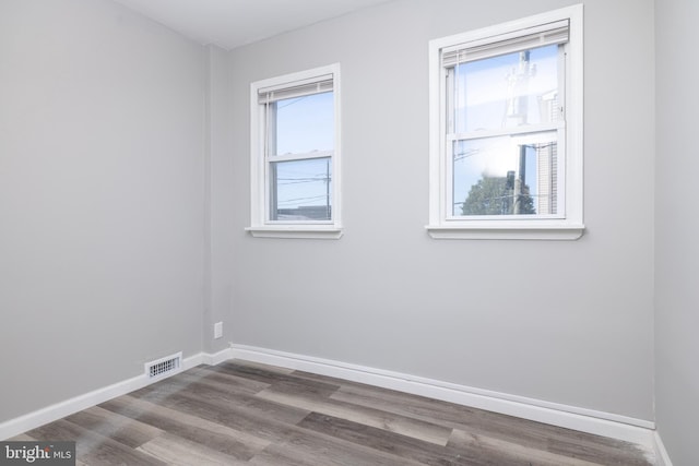 spare room featuring hardwood / wood-style floors and a wealth of natural light