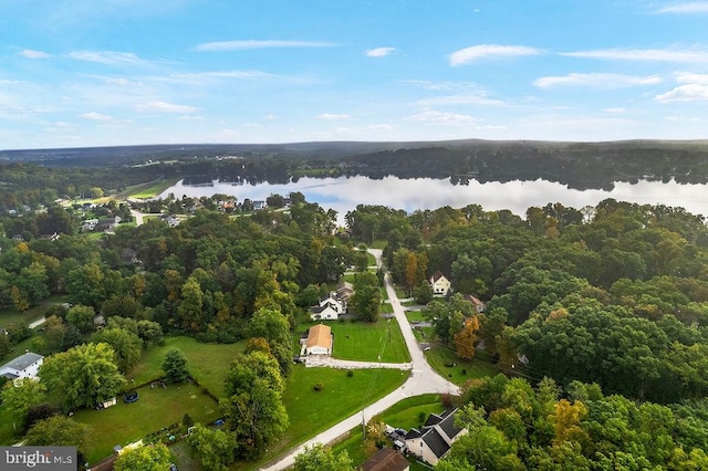 bird's eye view featuring a water view