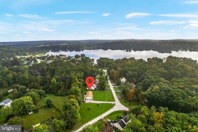 aerial view featuring a water view