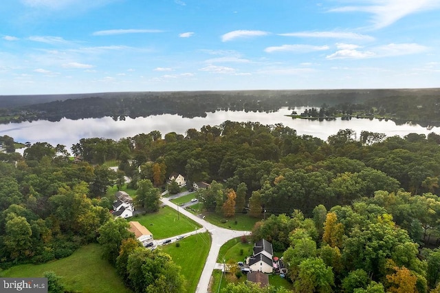 bird's eye view featuring a water view