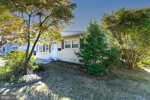 view of property hidden behind natural elements featuring a front yard