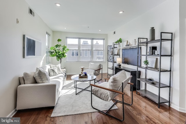 living room with hardwood / wood-style flooring