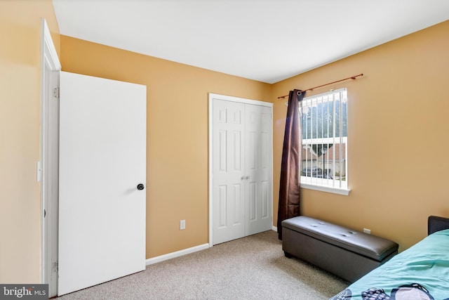 bedroom featuring a closet and carpet flooring