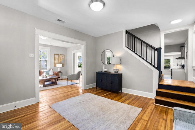 entrance foyer with wood-type flooring and plenty of natural light