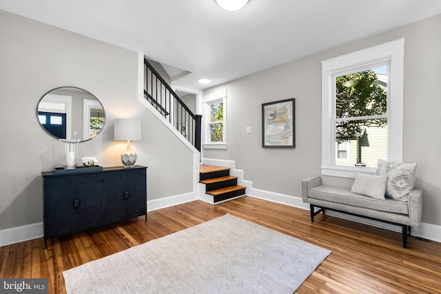 living area with hardwood / wood-style floors and plenty of natural light