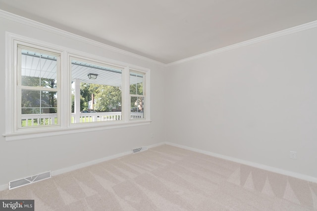 carpeted spare room with ornamental molding