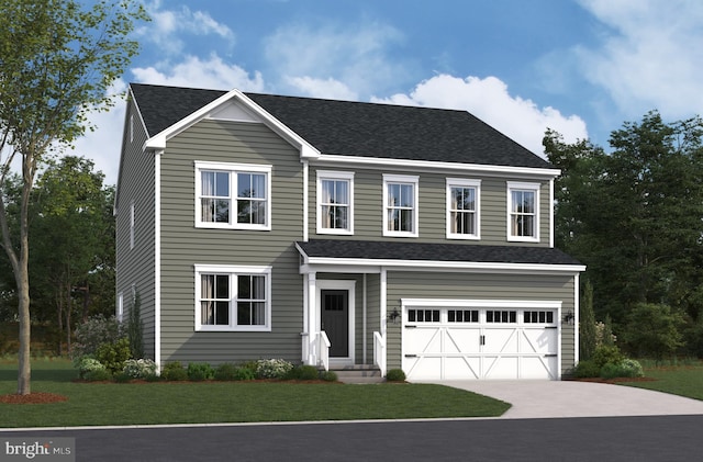 view of front of house featuring a garage and a front yard