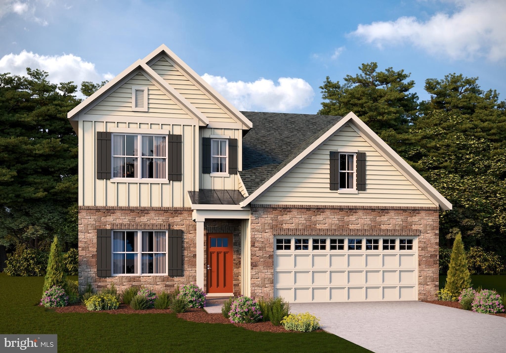 view of front of house featuring a garage, driveway, board and batten siding, and roof with shingles