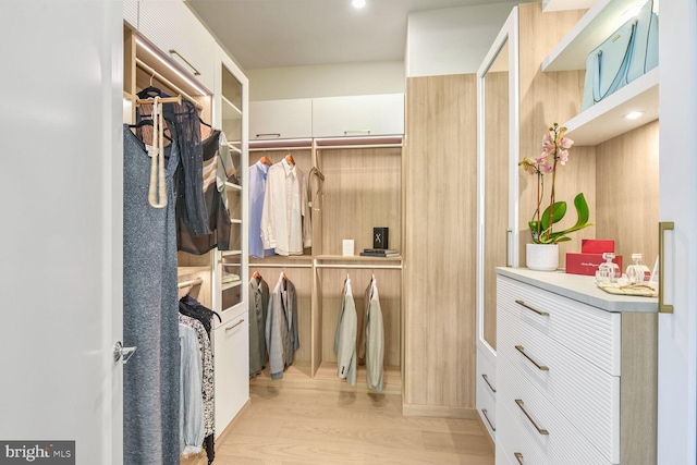 spacious closet featuring light hardwood / wood-style flooring