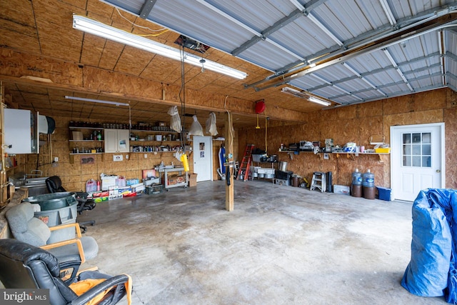 garage featuring a workshop area