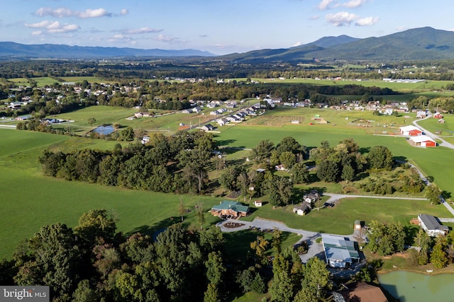 birds eye view of property featuring a water and mountain view