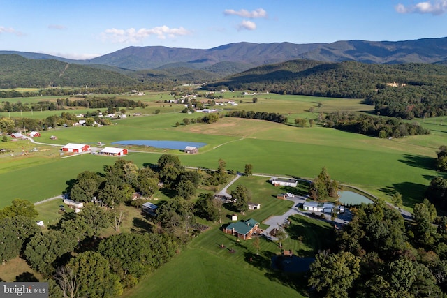 bird's eye view featuring a water and mountain view