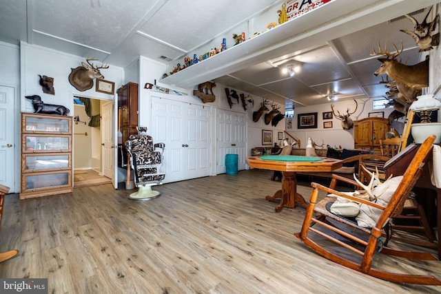 game room with billiards and wood-type flooring