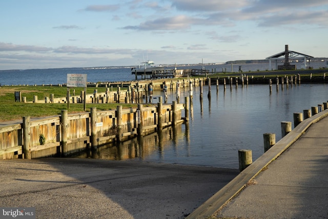 dock area with a water view