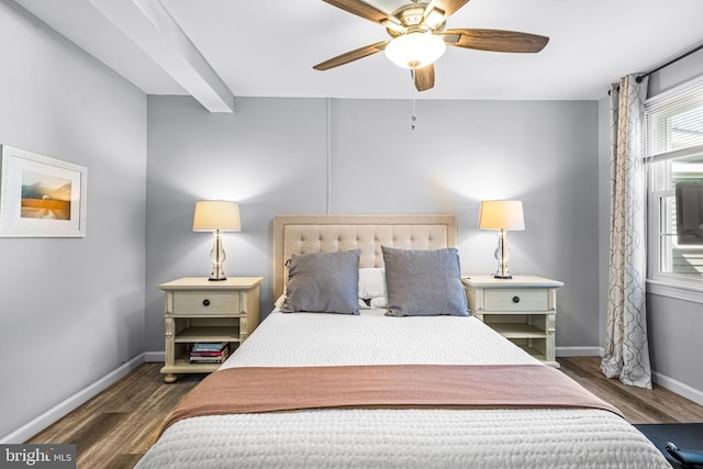 bedroom featuring ceiling fan and dark hardwood / wood-style floors