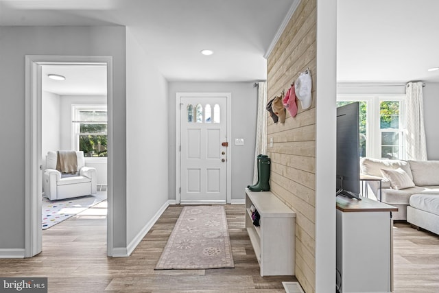 foyer with light hardwood / wood-style flooring and a healthy amount of sunlight