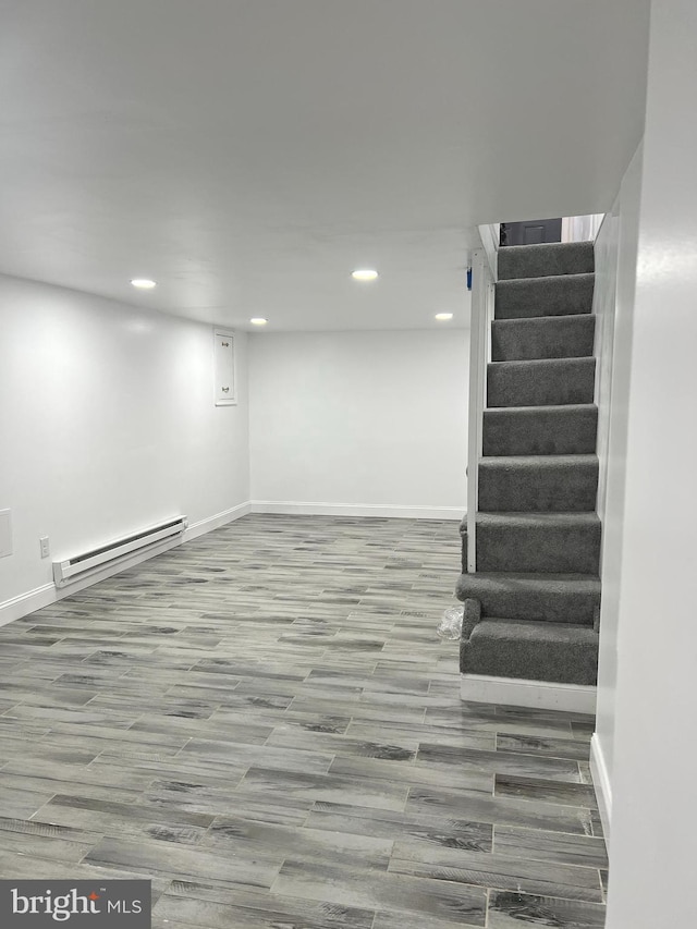 basement with a baseboard radiator