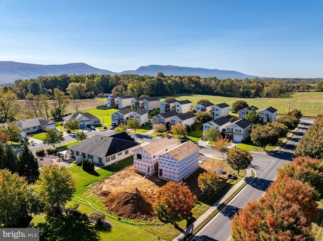 birds eye view of property featuring a mountain view