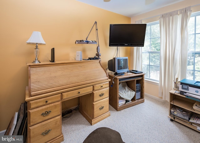 view of carpeted home office