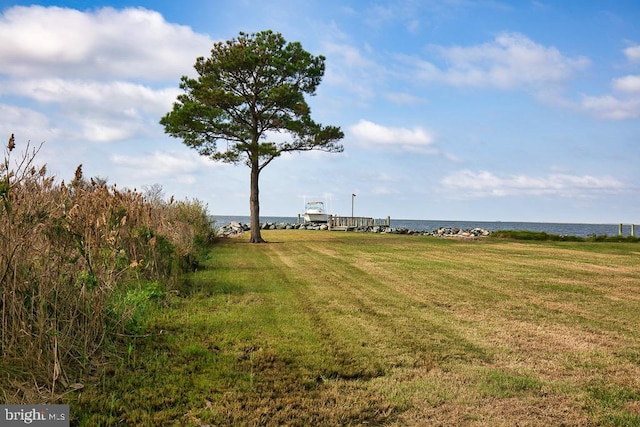 view of yard with a water view