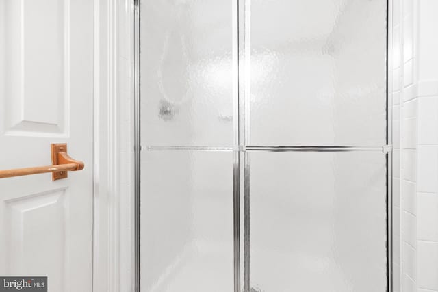 bathroom featuring a shower with door