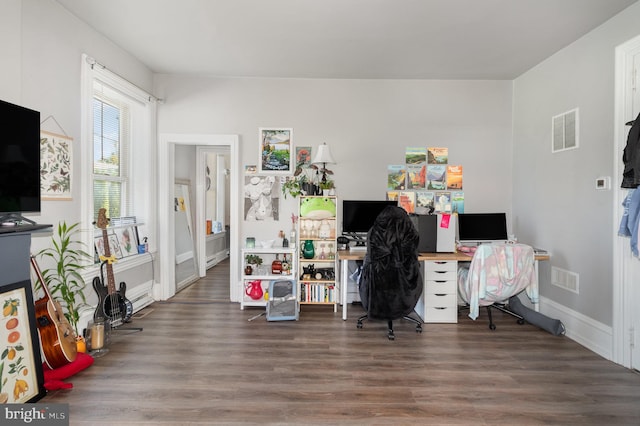 home office featuring hardwood / wood-style flooring