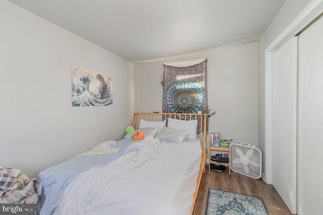 bedroom with a closet and hardwood / wood-style floors