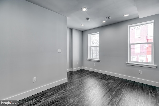 spare room featuring plenty of natural light and dark wood-type flooring