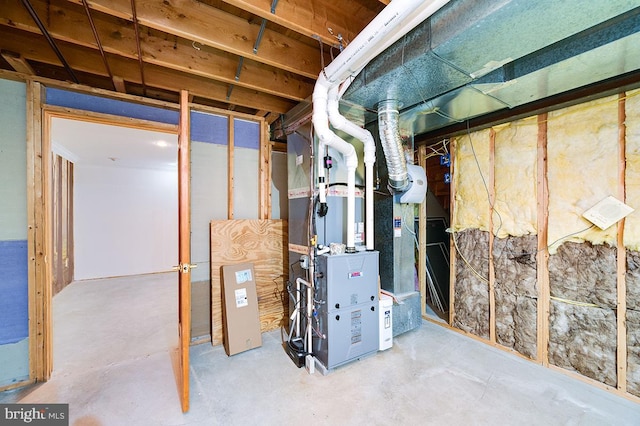 basement featuring heating unit