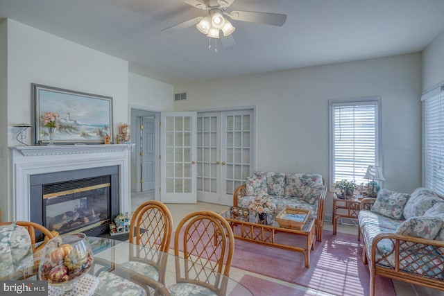 living room featuring ceiling fan