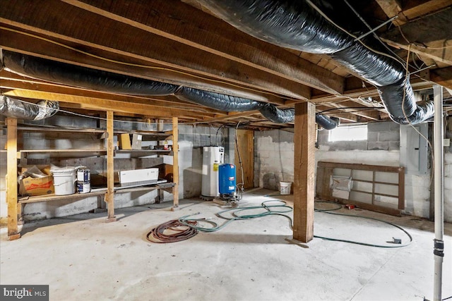 basement with water heater