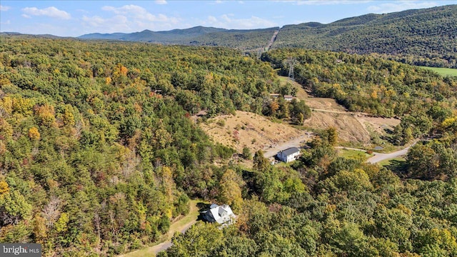 drone / aerial view featuring a mountain view