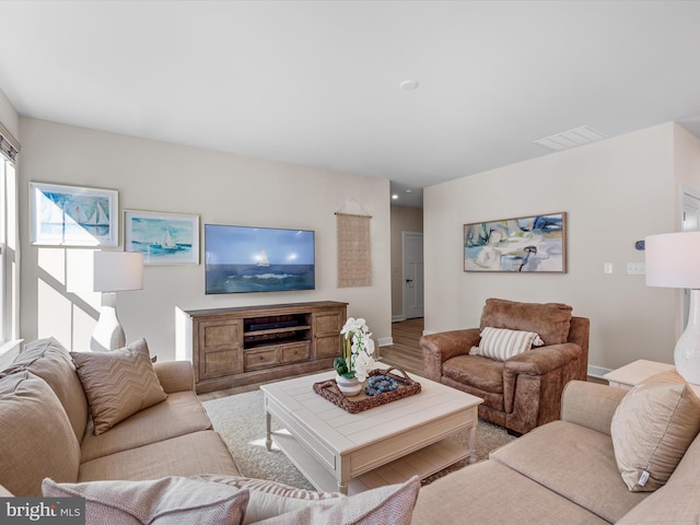 living room with light wood-type flooring