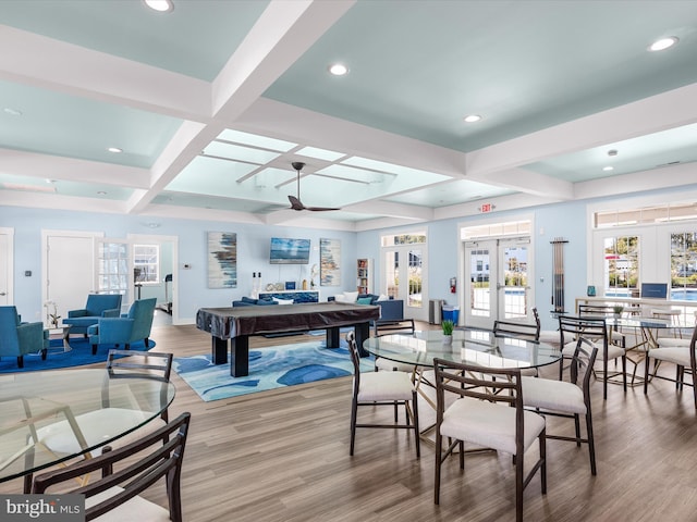 recreation room featuring french doors, hardwood / wood-style floors, and a wealth of natural light