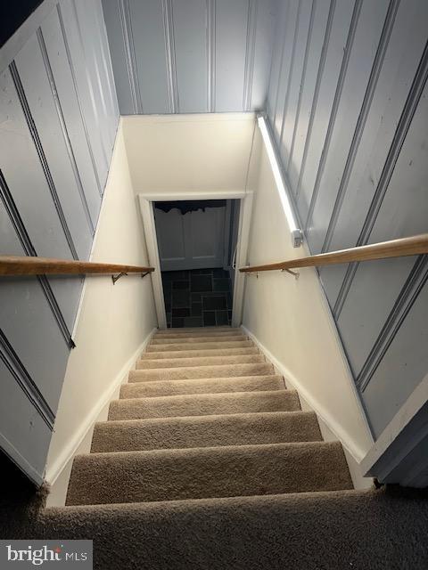 staircase with carpet floors