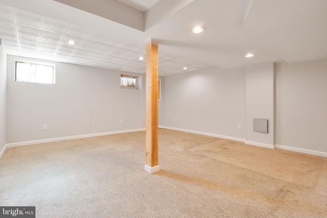 basement with light carpet