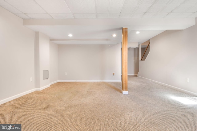 basement with light carpet