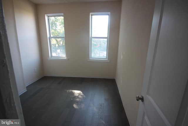 spare room with dark wood-type flooring