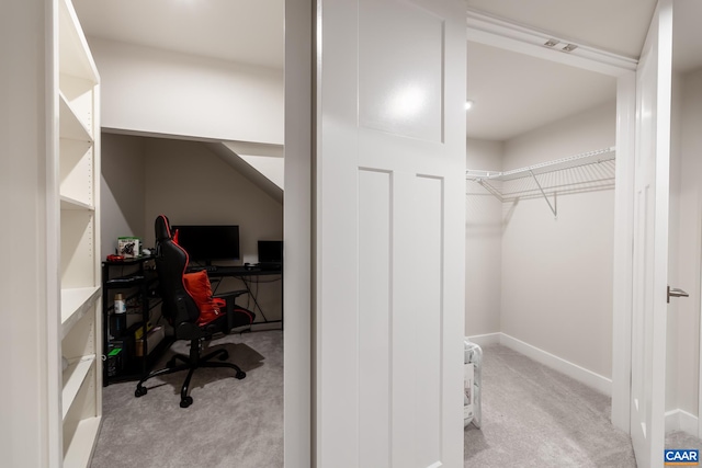 spacious closet with light carpet