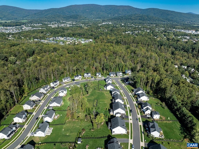 drone / aerial view featuring a mountain view