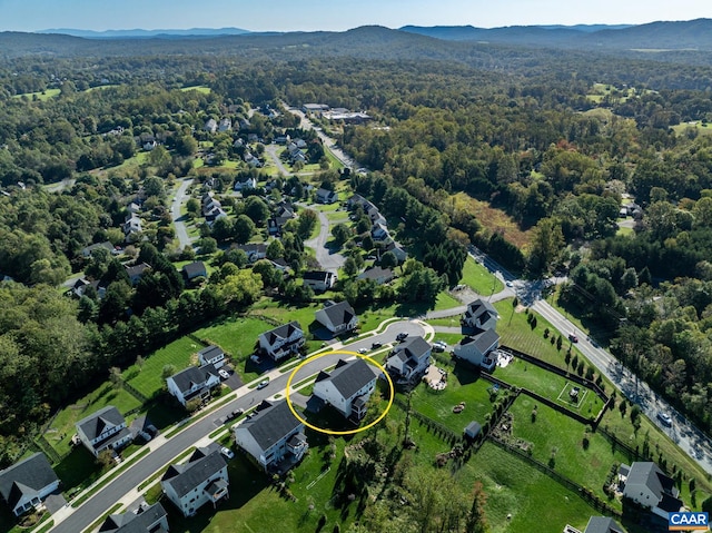 bird's eye view with a mountain view