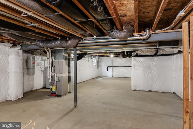 basement featuring heating unit