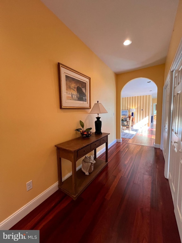 hallway featuring dark hardwood / wood-style flooring