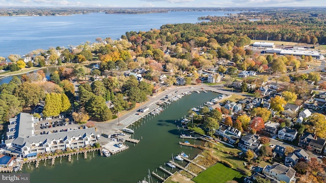 drone / aerial view featuring a water view