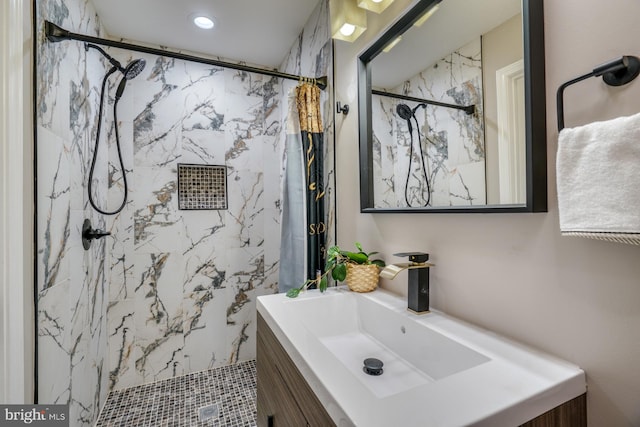 bathroom with vanity and a shower with curtain