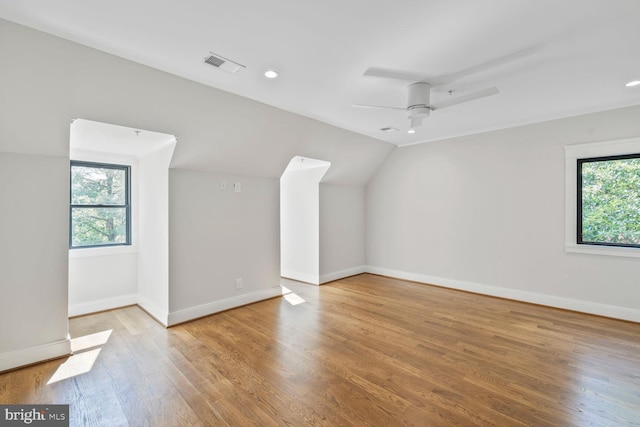 6019 Utah Ave NW, Washington, DC 20015 - additional living space with light wood-style floors, baseboards, vaulted ceiling, recessed lighting, and a ceiling fan