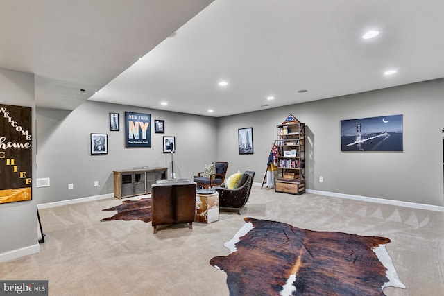 home office with light carpet