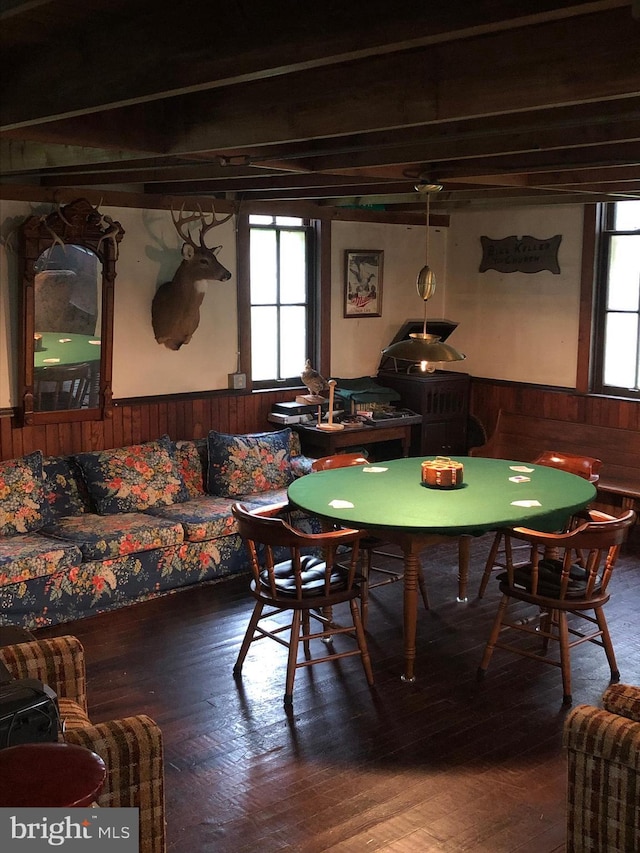 174 Jamison City Rd, Benton, PA 17814 - dining room with hardwood / wood-style floors and wooden walls