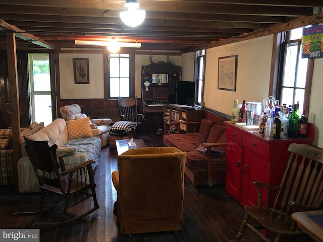 174 Jamison City Rd, Benton, PA 17814 - living room with wooden walls and dark hardwood / wood-style flooring
