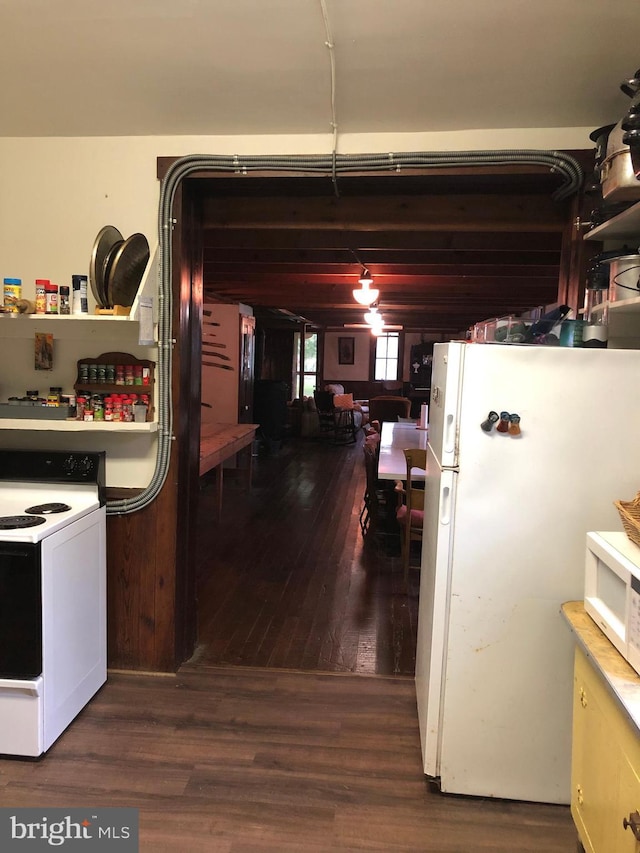 174 Jamison City Rd, Benton, PA 17814 - kitchen with dark wood-type flooring and white appliances